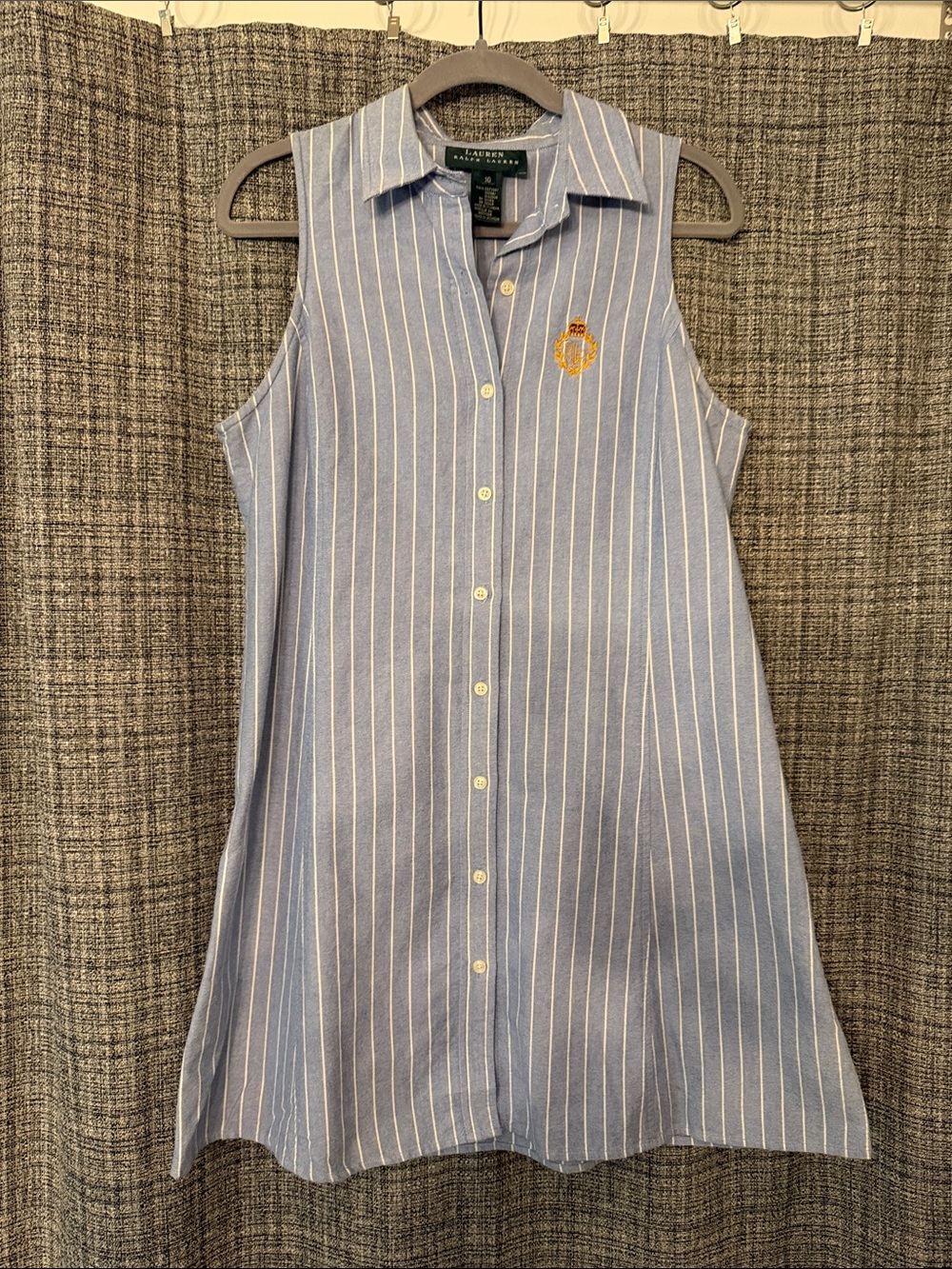 Lauren Ralph Lauren Light Blue and White Striped Sleeveless Shirt Dress